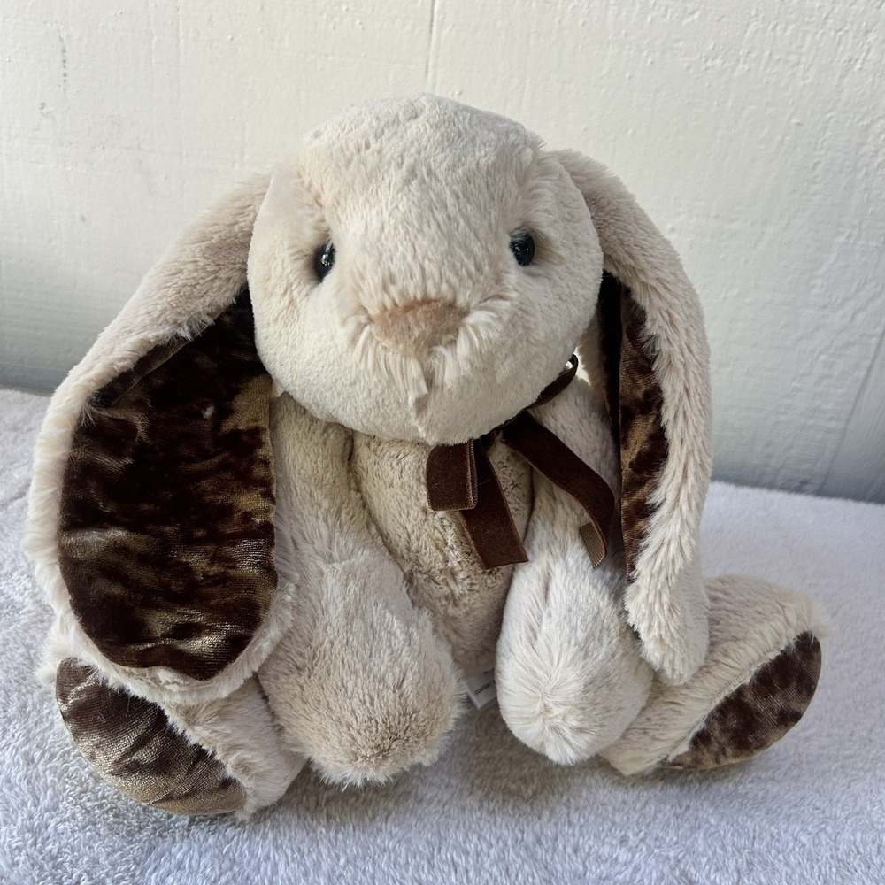 Aurora Pierre Bunny Rabbit Plush Super Soft Tan Velvet Floppy Ears Bow 2021 NWOT